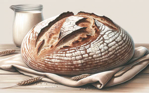Freshly baked sourdough bread on a cloth with a jar of milk and wheat stalks in the background - HD Wallpaper