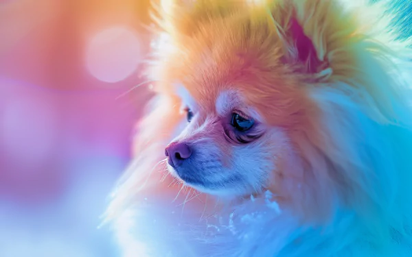 Colorful HD wallpaper of a Pomeranian dog with a vibrant background.