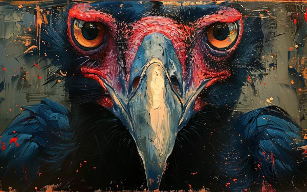 HD desktop wallpaper featuring an artistic close-up depiction of a vulture with intense eyes.