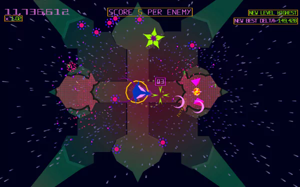 HD desktop wallpaper featuring gameplay from the video game Akka Arrh with vibrant graphics and scoring elements.