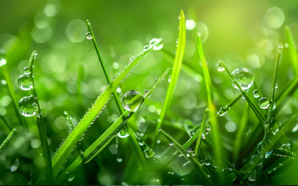 HD wallpaper featuring fresh green grass with dew drops for a serene desktop background.