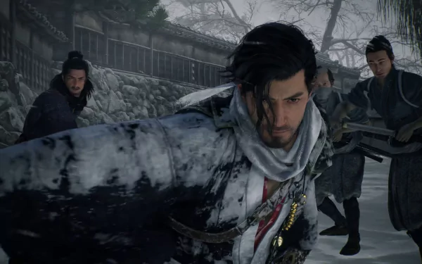 HD wallpaper featuring a scene from Rise of the Rōnin video game with a determined warrior bracing for action.