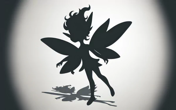 A whimsical pixie silhouette dances against a soft, gradient background, creating a magical and enchanting HD desktop wallpaper.