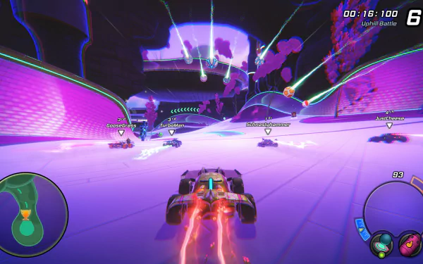 HD desktop wallpaper of Turbo Golf Racing video game featuring vibrant race tracks and speeding vehicles with dynamic lighting effects