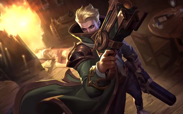 HD wallpaper of Granger from Mobile Legends: Bang Bang, showcasing the character with his signature weapon in an action-packed pose.