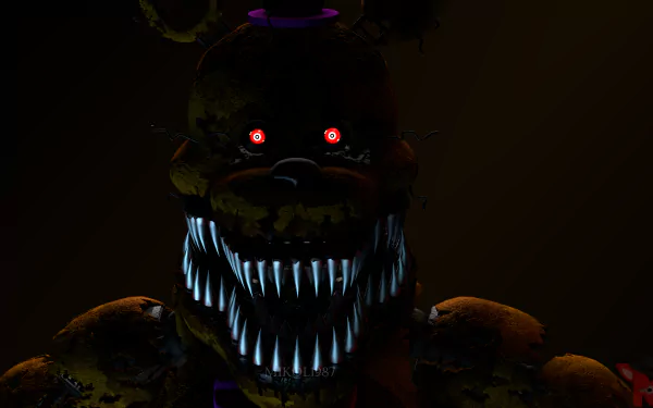 Sinister animatronic from Five Nights at Freddy's 4 (Five Nights at Freddy's) with glowing red eyes and jagged teeth on a dark 4K Ultra HD PC desktop wallpaper/background.