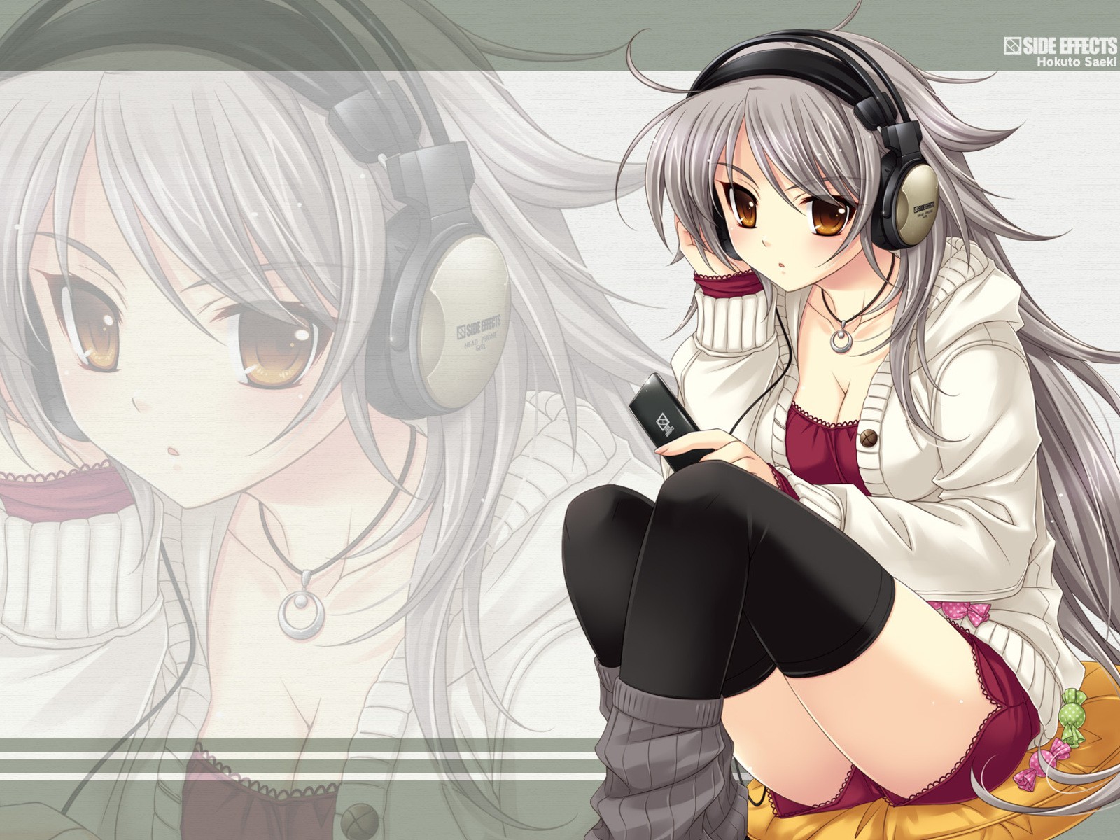 Anime girl wearing headphones and gazing into the distance.