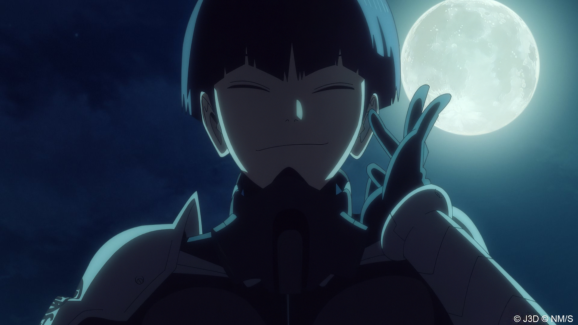 HD desktop wallpaper and background featuring a character from the Anime Kaiju No. 8, with the full moon glowing behind them.