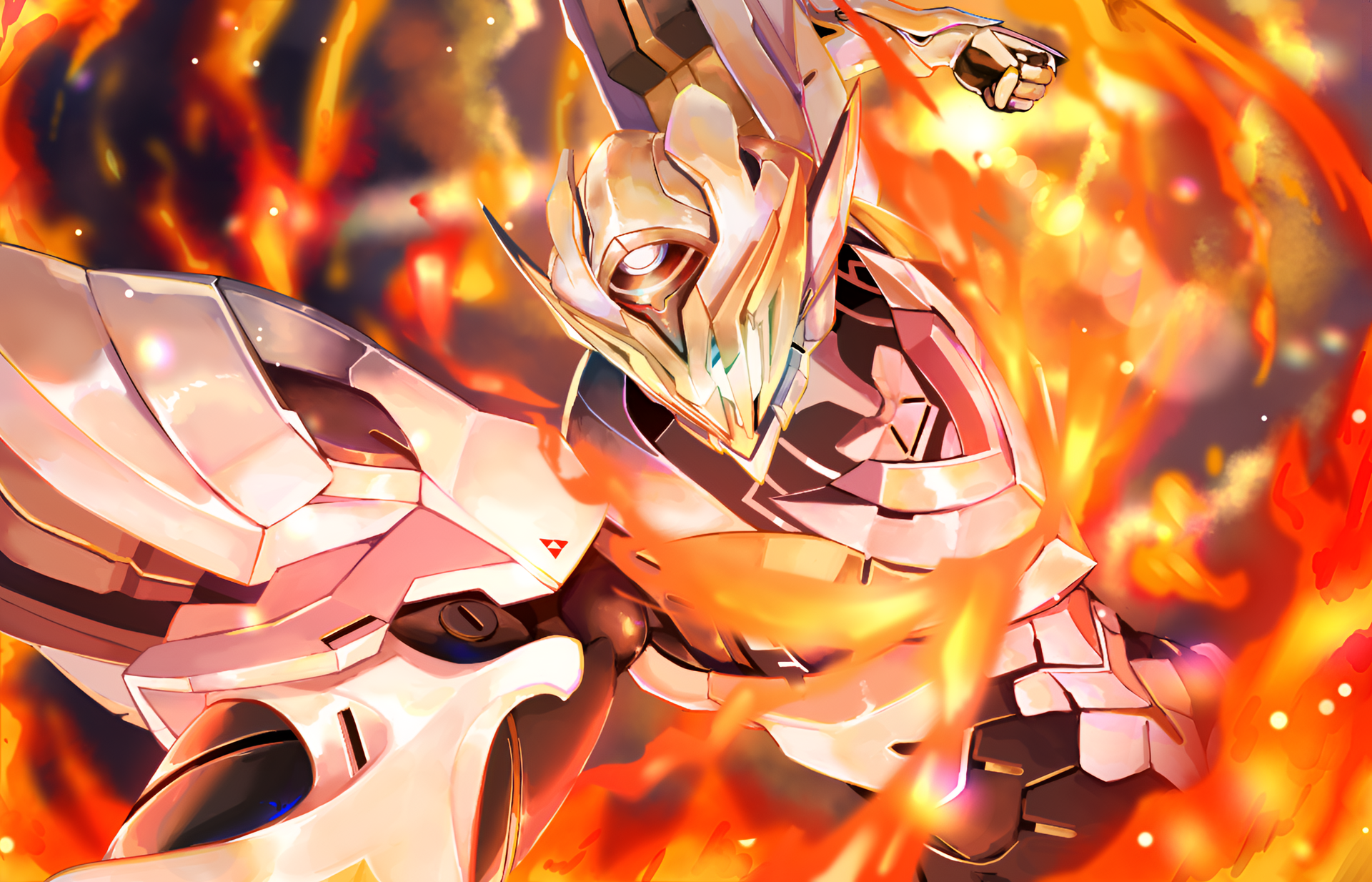 HD desktop wallpaper of Sam from the video game Honkai: Star Rail, depicted in dynamic armor amidst fiery, vibrant background.