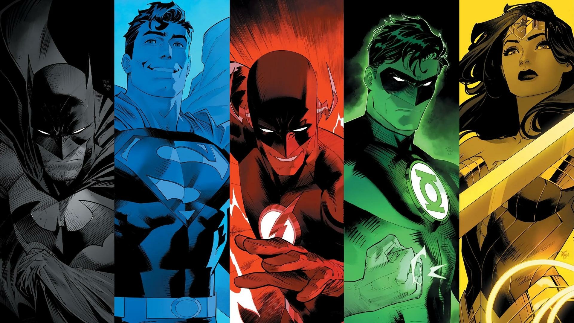 Download Justice League Batman Superman Wonder Woman Flash HD Wallpaper by Dan Mora