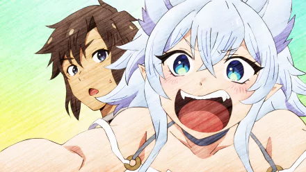 Anime-style 4K Ultra HD wallpaper featuring Fenrys and Flio from Chillin' in Another World with Level 2 Super Cheat Powers, showcasing vibrant colors and dynamic expressions.