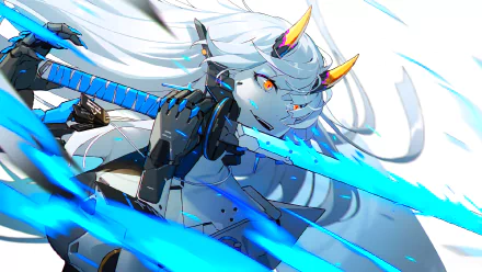 4K Ultra HD anime wallpaper featuring a cool blue-themed anime girl wielding a glowing katana, showcasing dynamic motion and sharp, vibrant details.