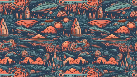  Desktop background of abstract alien spaceships