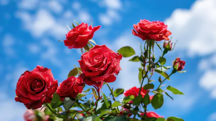  Red roses under blue sky