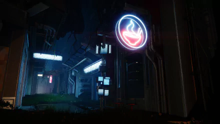 HD desktop wallpaper featuring a scene from the video game Destiny 2: The Final Shape, showcasing a futuristic alleyway with neon signs and detailed textures.