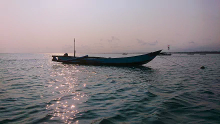  A Boat is in the middle of the sea