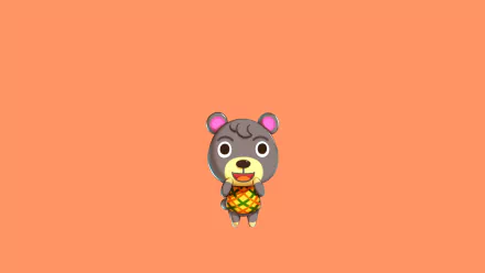 HD PC desktop wallpaper featuring a cute bear character from Animal Crossing: Pocket Camp on a solid orange background.