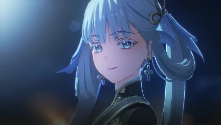 A stunning HD wallpaper featuring Jinhsi from the video game Wuthering Waves, showcasing her vibrant blue hair and captivating expression against a dynamic background.