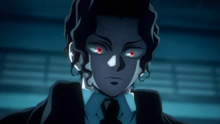 HD anime wallpaper featuring Muzan Kibutsuji from Demon Slayer: Kimetsu no Yaiba with glowing red eyes and a dark, intense expression.