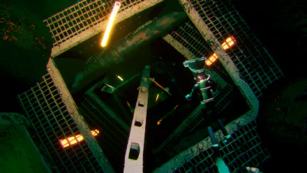 HD desktop wallpaper featuring a scene from the video game Murky Divers with an underwater grid structure illuminated by neon lights.