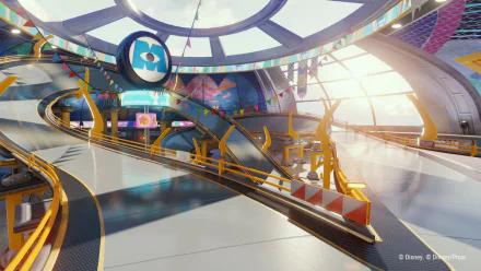 HD desktop wallpaper of Disney Speedstorm, showcasing a futuristic racing track with vibrant colors and intricate design.