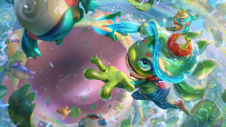 HD desktop wallpaper featuring Fizz from League of Legends in a vibrant, colorful underwater scene.