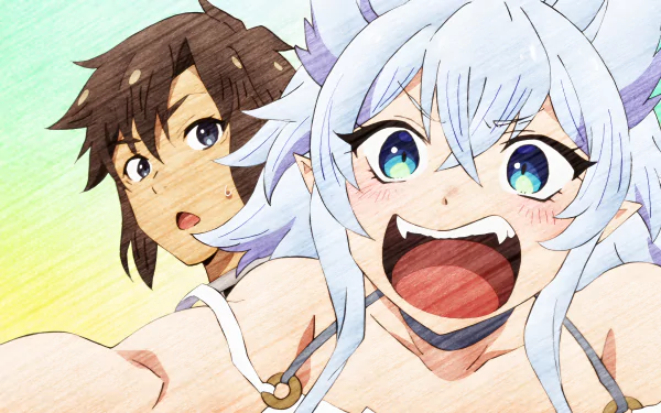 Anime-style 4K Ultra HD wallpaper featuring Fenrys and Flio from Chillin' in Another World with Level 2 Super Cheat Powers, showcasing vibrant colors and dynamic expressions.