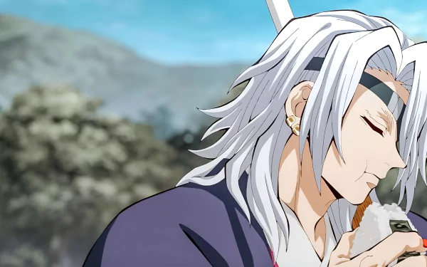 Anime-style 4K Ultra HD desktop wallpaper featuring Tengen Uzui from Demon Slayer: Kimetsu no Yaiba in a serene outdoor setting.