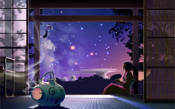 Anime Original Kimono Starry Sky HD Wallpaper | Background Image