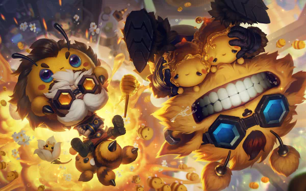 HD desktop wallpaper featuring Heimerdinger from League of Legends, depicting a vibrant, action-packed scene in vivid colors.