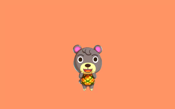 HD PC desktop wallpaper featuring a cute bear character from Animal Crossing: Pocket Camp on a solid orange background.