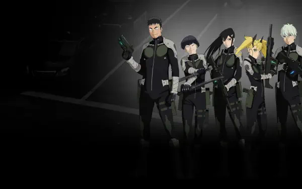 4K Ultra HD desktop wallpaper featuring characters from Kaiju No. 8, including Mina Ashiro, standing together in tactical gear against a dark background.