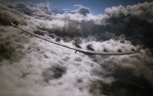 HD desktop wallpaper of Ace Combat 7: Skies Unknown featuring an aircraft soaring above a dramatic cloudscape.