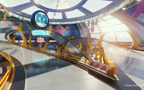 HD desktop wallpaper of Disney Speedstorm, showcasing a futuristic racing track with vibrant colors and intricate design.