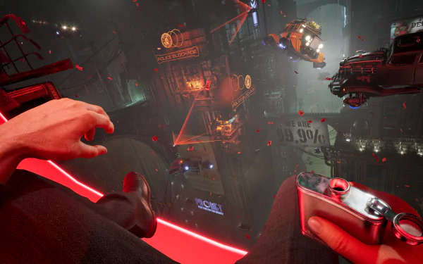 HD desktop wallpaper of the video game Nobody Wants to Die, featuring a futuristic cityscape viewed from an elevated perspective with vibrant lights and hovering vehicles.