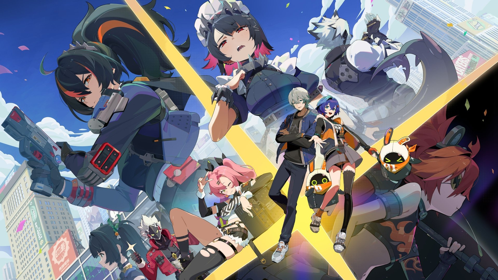 4K Ultra HD PC desktop wallpaper featuring dynamic characters from Zenless Zone Zero in a vibrant, action-packed cityscape.