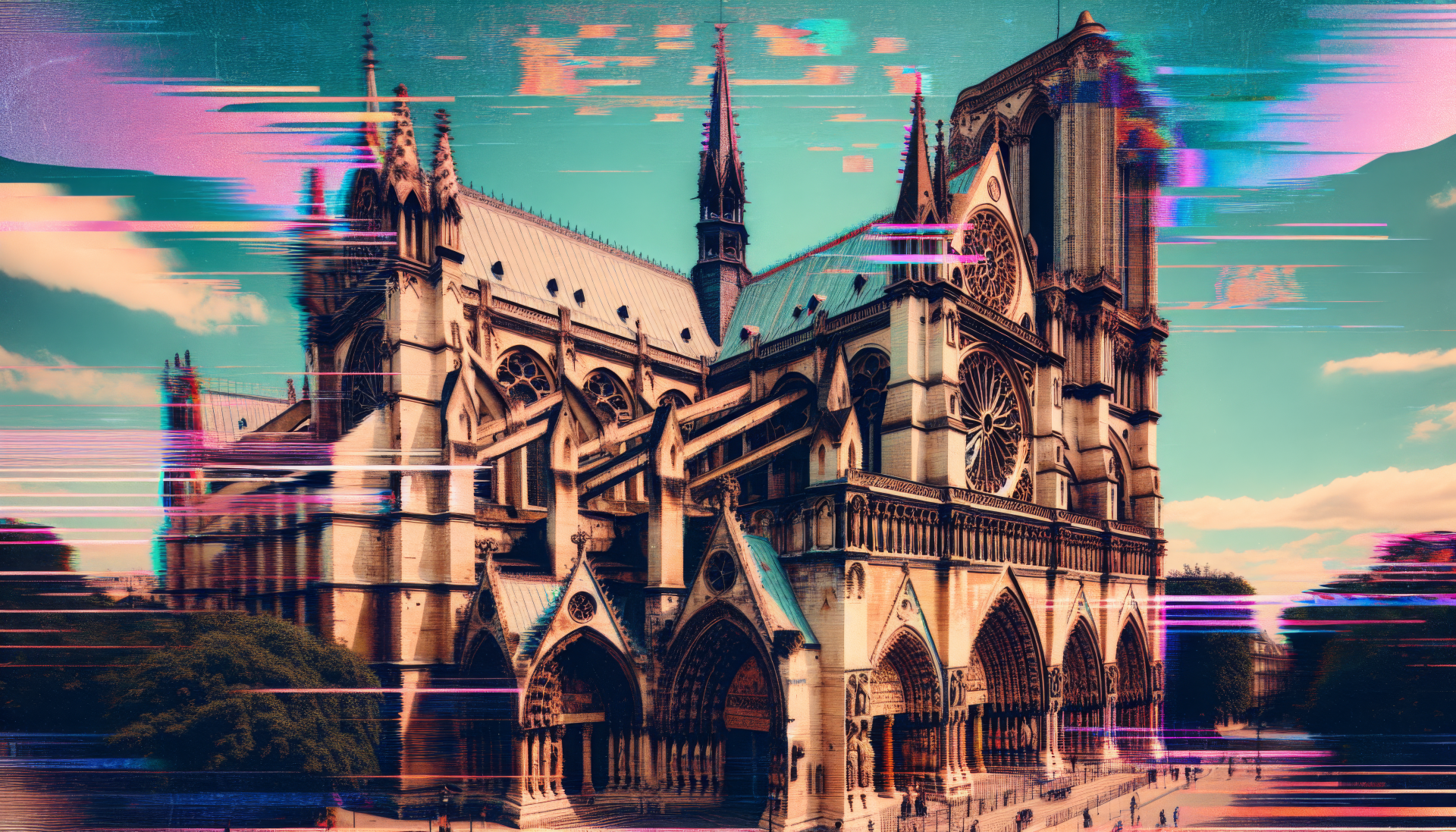 A stunning cathedral with intricate architecture, featured in a vibrant HD desktop wallpaper. Beautifully blended with artistic effects, it enhances any background.