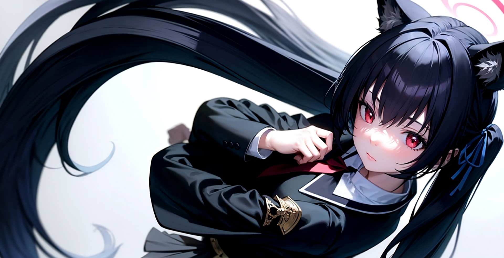 Kuromi Serika from Blue Archive The Animation with long black hair and red eyes, depicted in detailed 4K Ultra HD, designed as a PC desktop wallpaper and background.