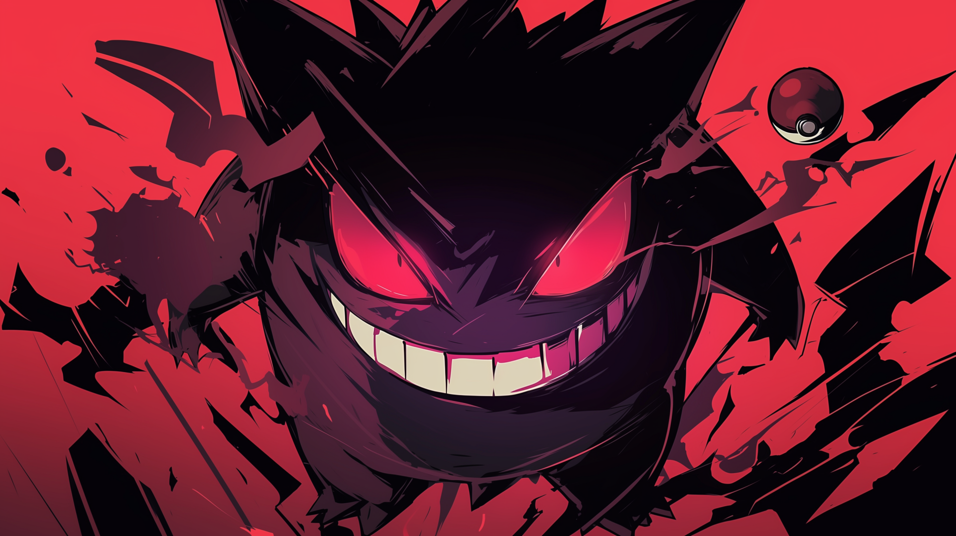 HD desktop wallpaper featuring Gengar, a popular Pokémon, alongside a Pokéball, capturing the vibrant essence of anime and Pokémon imagery.