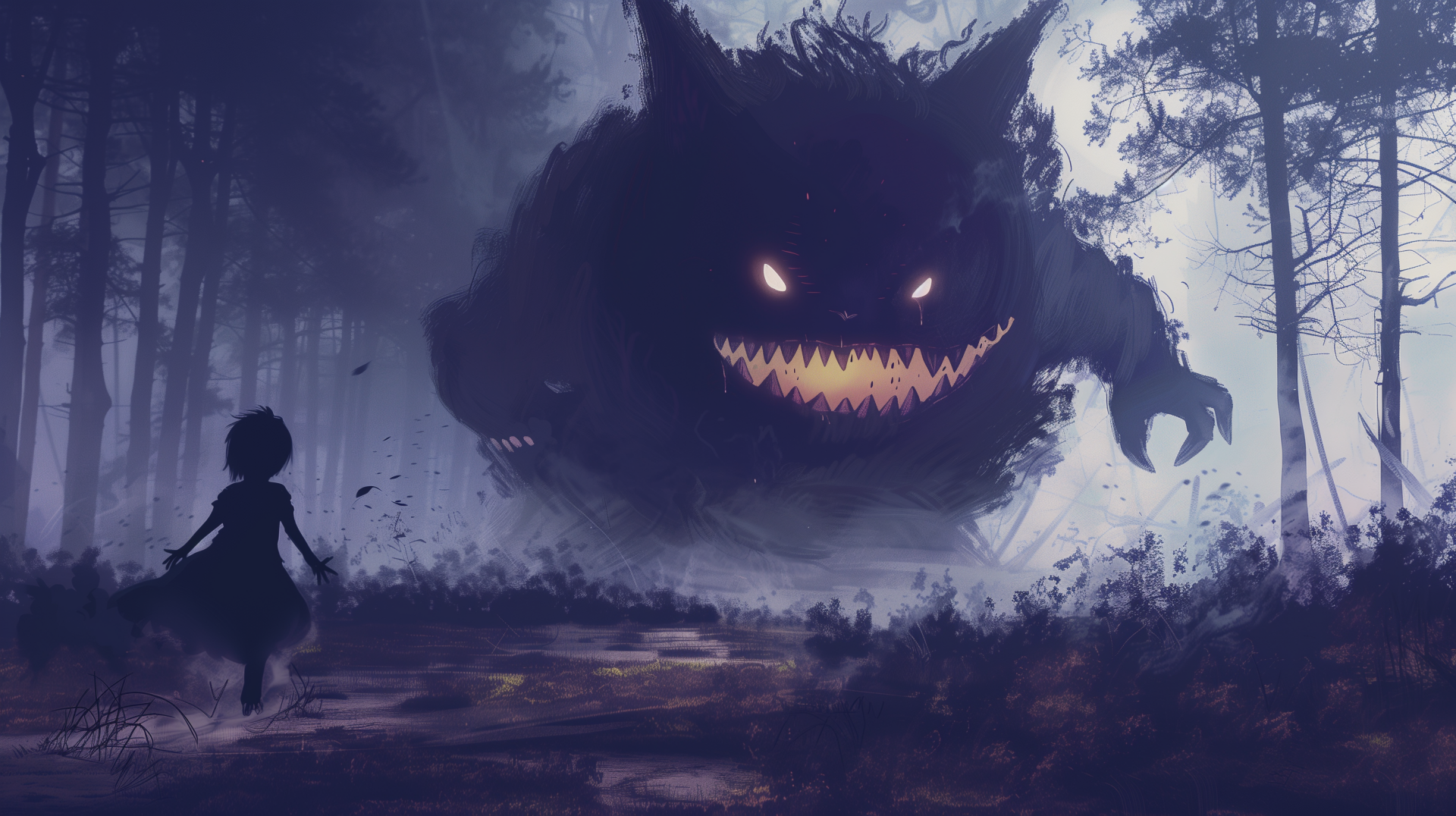 HD desktop wallpaper featuring Gengar from Pokémon in an anime style, capturing the character's playful and mischievous essence. A vibrant addition to any background collection.