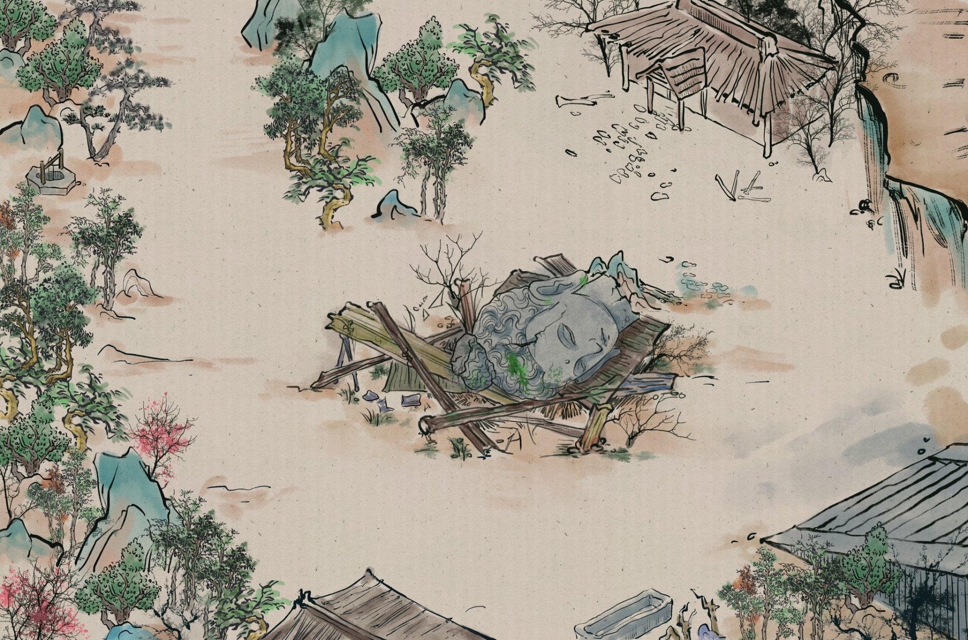 HD desktop wallpaper featuring artwork from the video game Realm of Ink, showcasing vibrant colors and intricate designs for an immersive background experience.