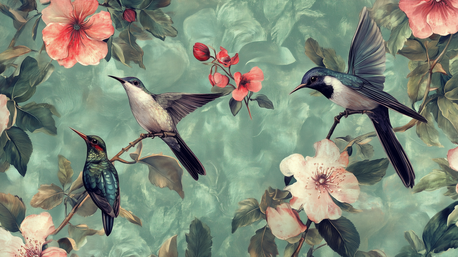 A coquette aesthetic HD desktop wallpaper featuring a bird, combining soft colors and delicate details that enhance any digital background.