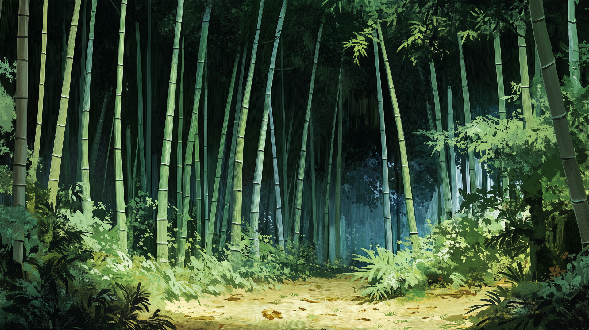 A serene bamboo forest, captured in vivid detail, serves as a stunning HD desktop wallpaper and background, inviting tranquility and a connection to nature.