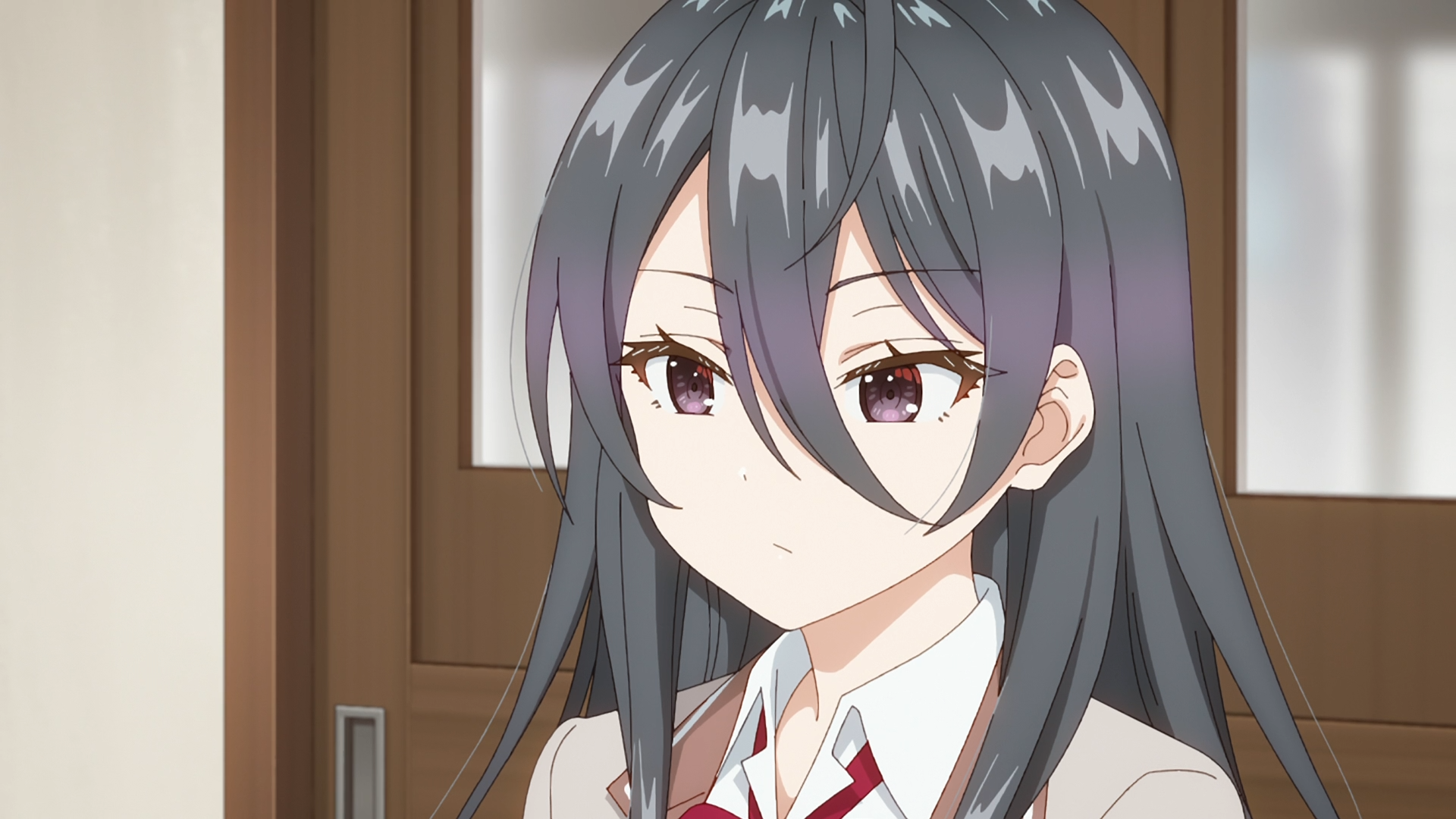 HD anime desktop wallpaper featuring Ayano Kimishima from Alya Sometimes Hides Her Feelings in Russian, showcasing her thoughtful expression.