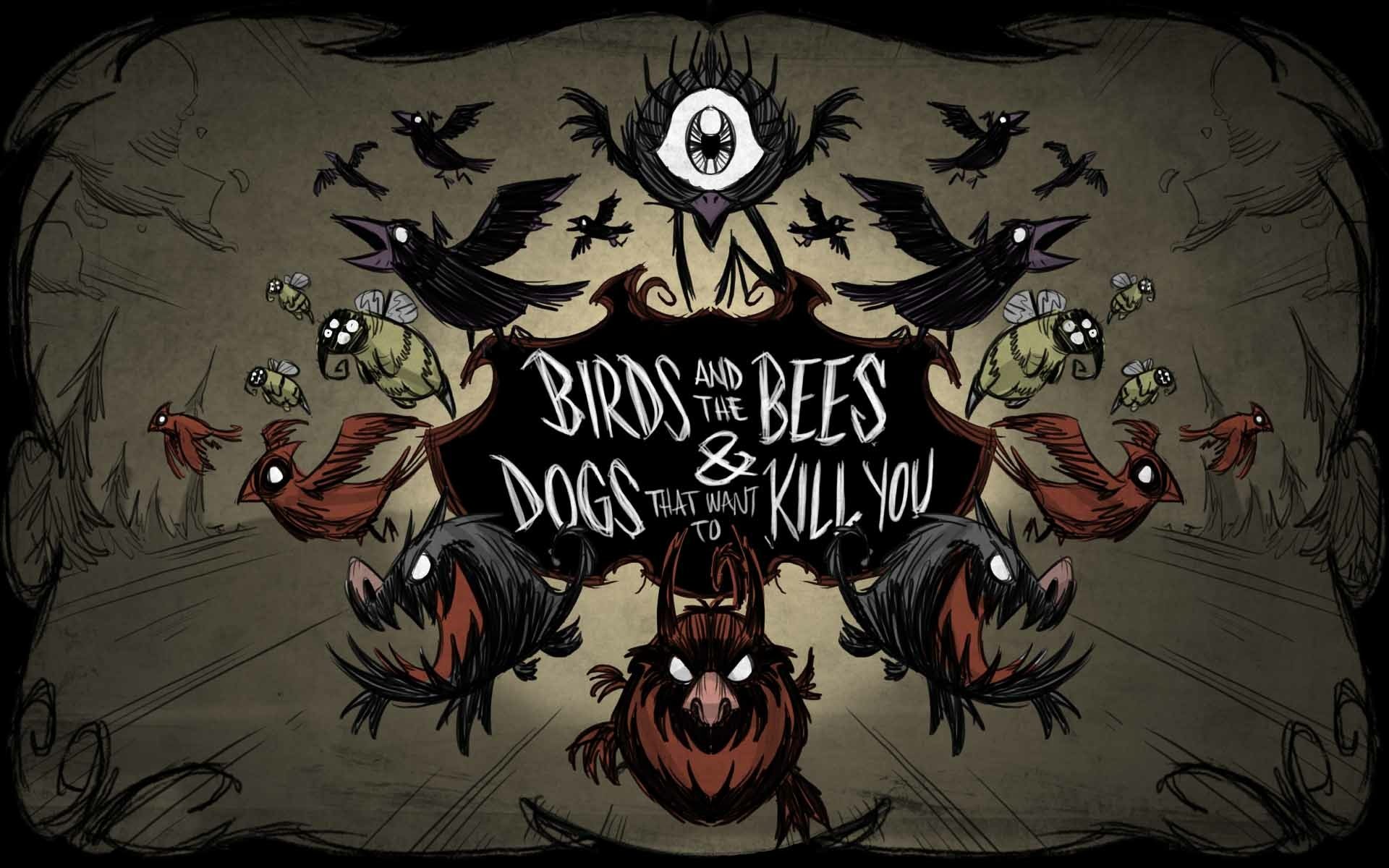 HD desktop wallpaper featuring art from the video game Don't Starve, showcasing its distinctive style and characters for an immersive gaming aesthetic.