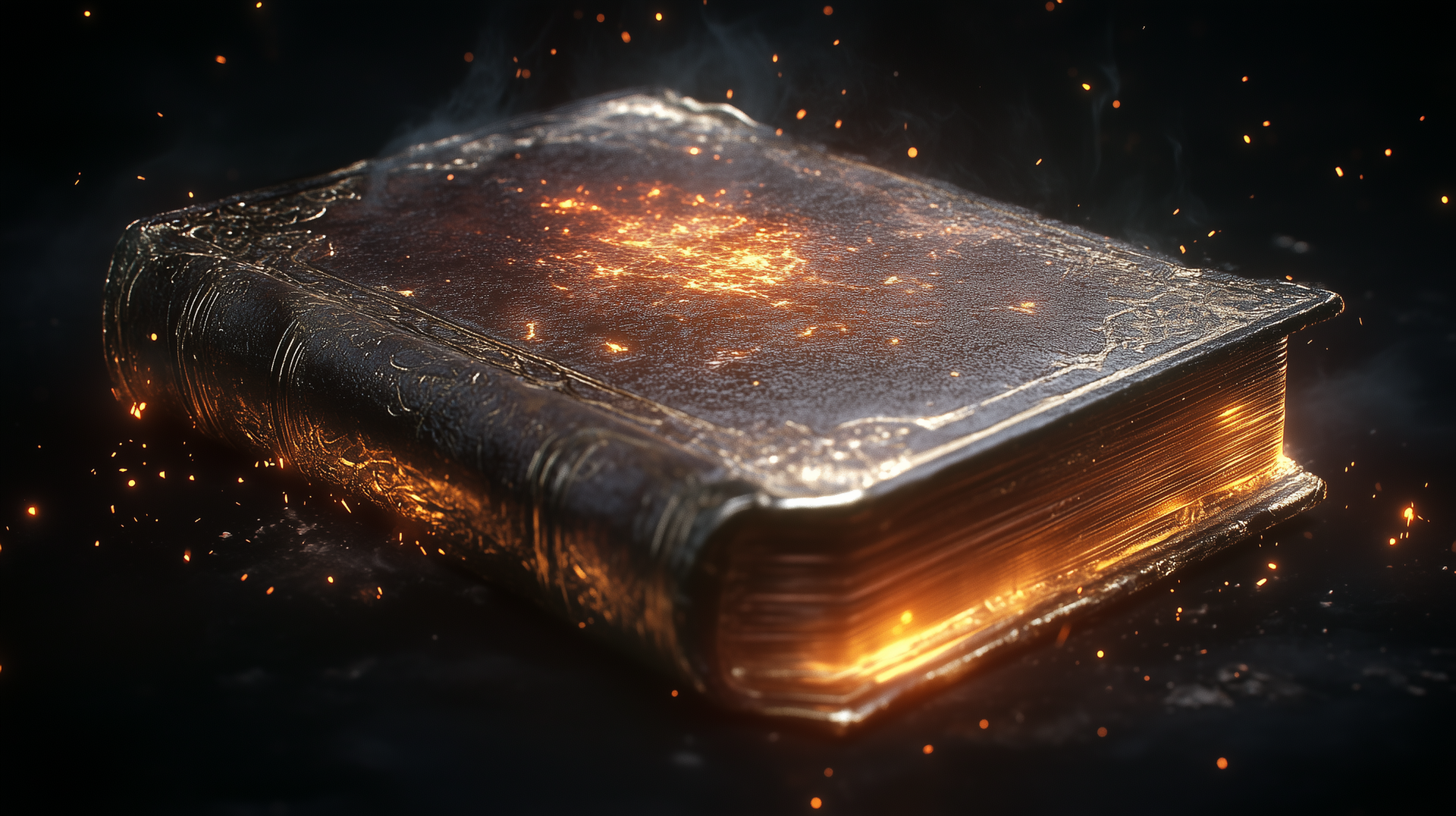 A captivating fantasy scene featuring a spellbook surrounded by magical elements, designed as a high-definition desktop wallpaper and background.