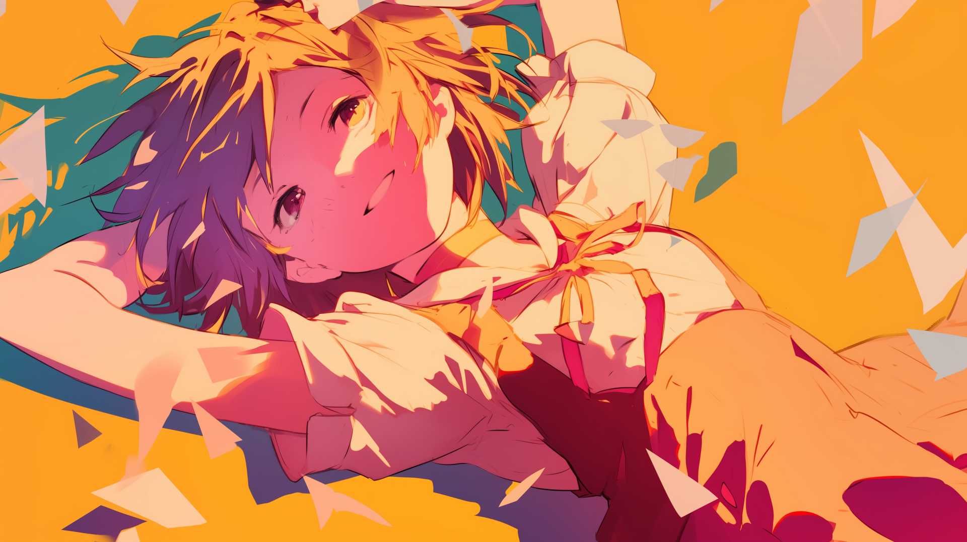 Anime-inspired HD desktop wallpaper featuring Ougi Oshino from the Monogatari series, showcasing vibrant colors and intriguing character design.