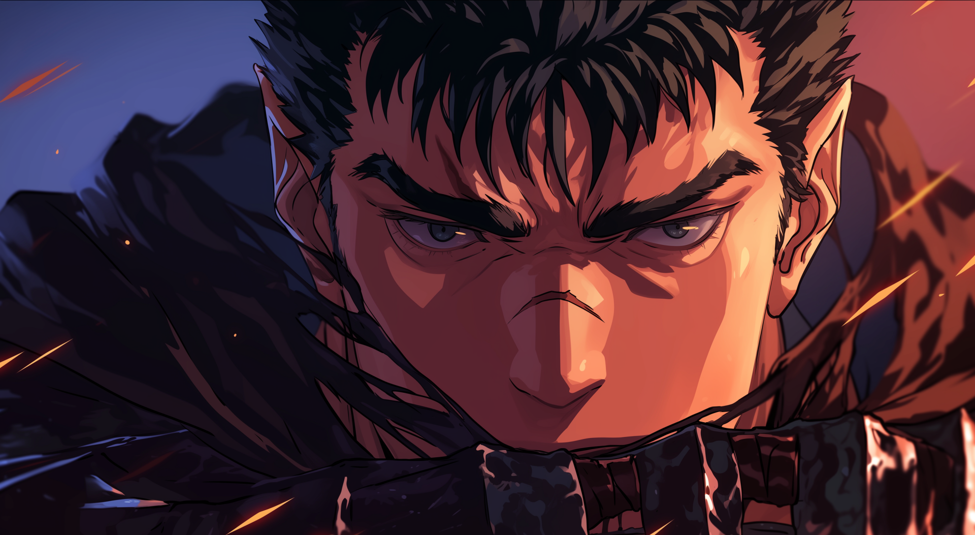 HD wallpaper featuring Guts from the anime Berserk, showcasing his iconic design and fierce presence for a striking desktop background.