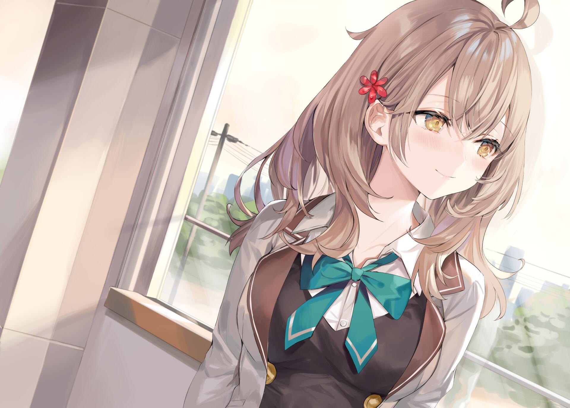 Anime girl Maria Mikhailovna Kujou from Alya Sometimes Hides Her Feelings, depicted in soft colors by a window, featured as a 4K Ultra HD PC desktop wallpaper.