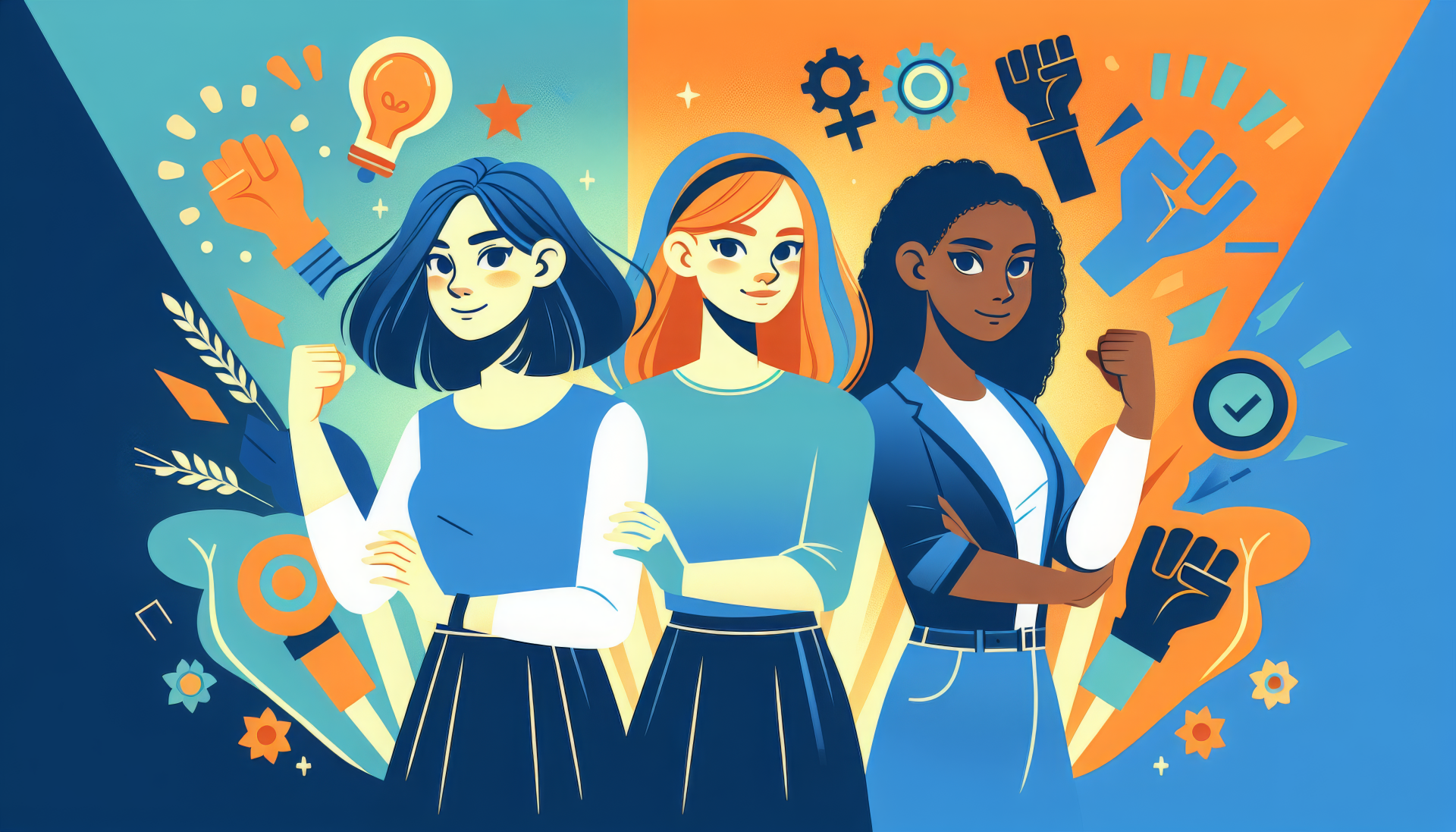 A vibrant and empowering HD desktop wallpaper representing girl power, celebrating strength and independence with bold colors and dynamic design elements.